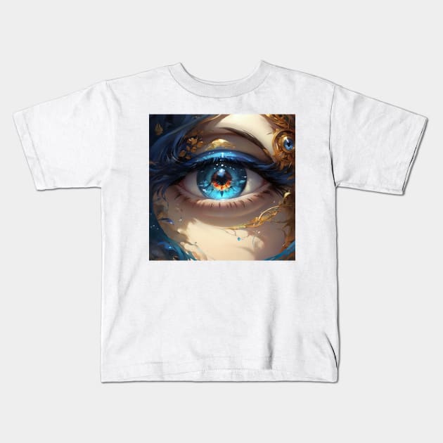 Closeup of a Colourful blue eye Kids T-Shirt by Spaceboyishere